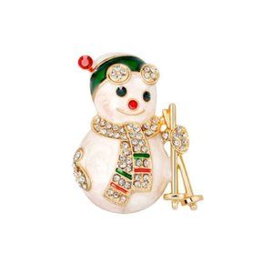 COPY - Snowman and Skis Christmas Holiday Brooch Pin